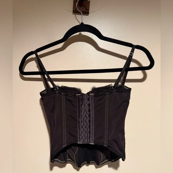 Urban Outfitters Out From Under Modern Love Corset Top Black Tan Lace Trim - Picture 5 of 10